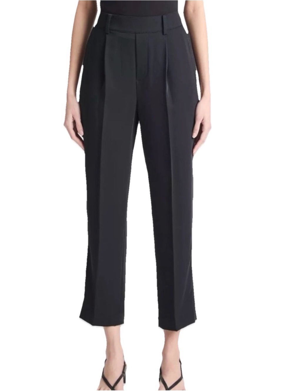 Vince Pleated Pull-On Tapered Leg Pants Cropped Women’s Black Size XS - Picture 1 of 13
